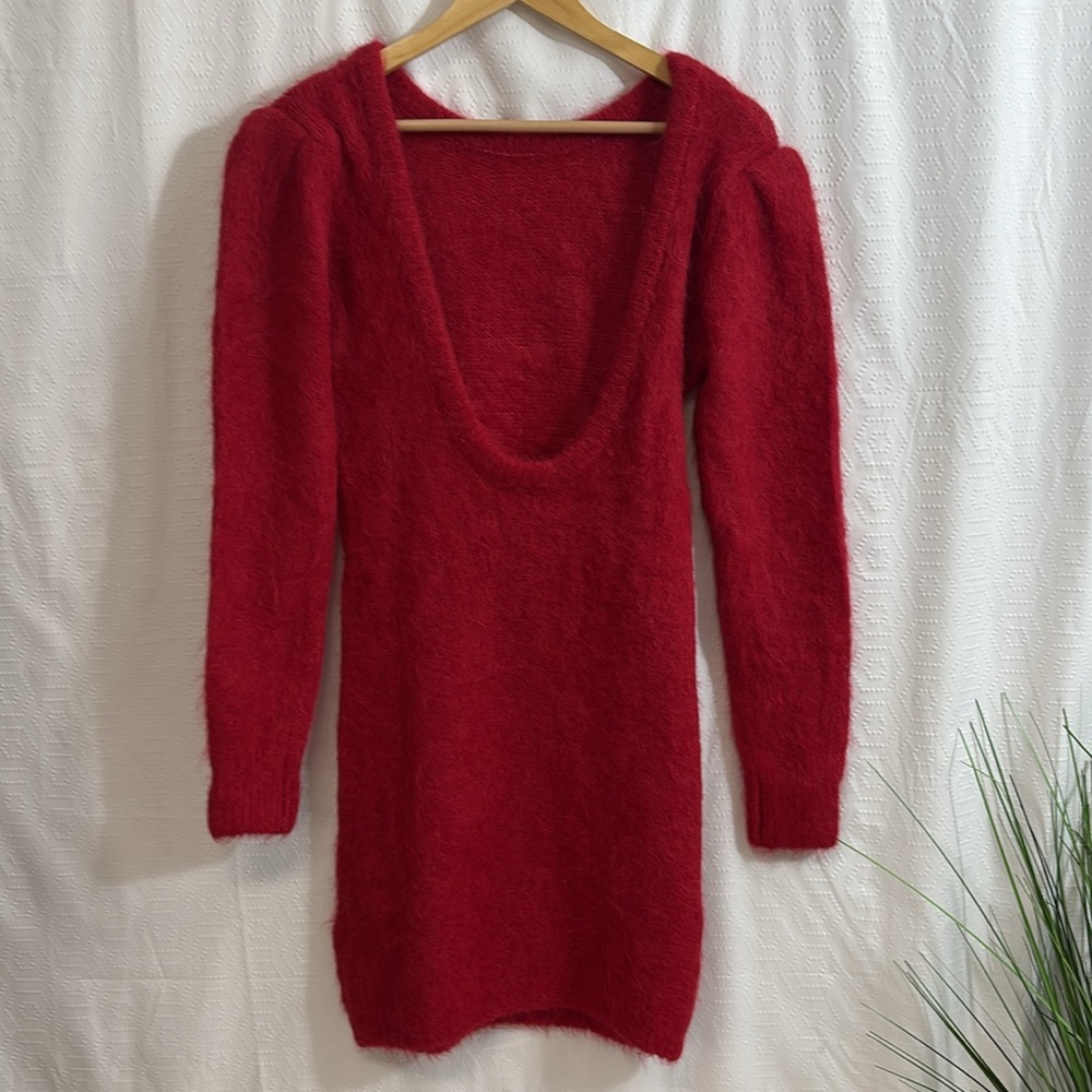 Paris TX Jane Dress Red Alpaca-Blend Mini Sweater Dress